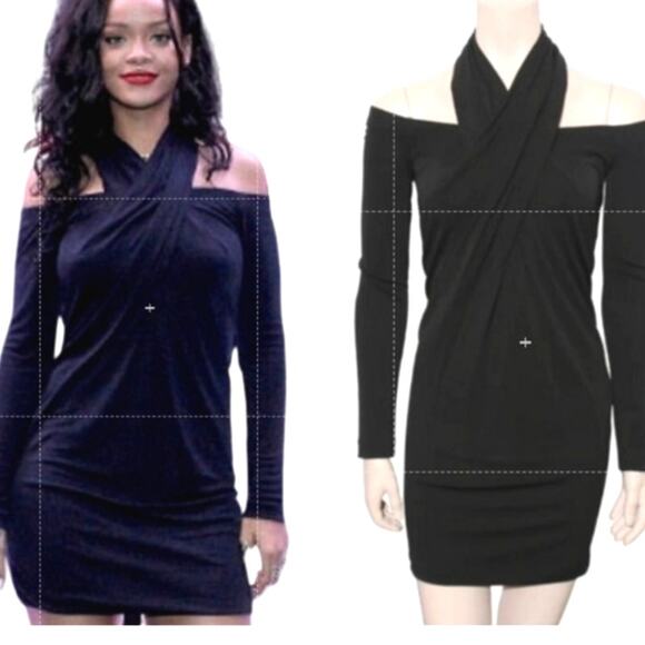 Alexander Wang Black Off Shoulder Halter Dress Sz 4 Silky Shapely Glam Lux Party - Picture 1 of 15